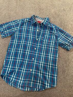 Nautica Blue Plaid Short-Sleeve Button-Down Shirt